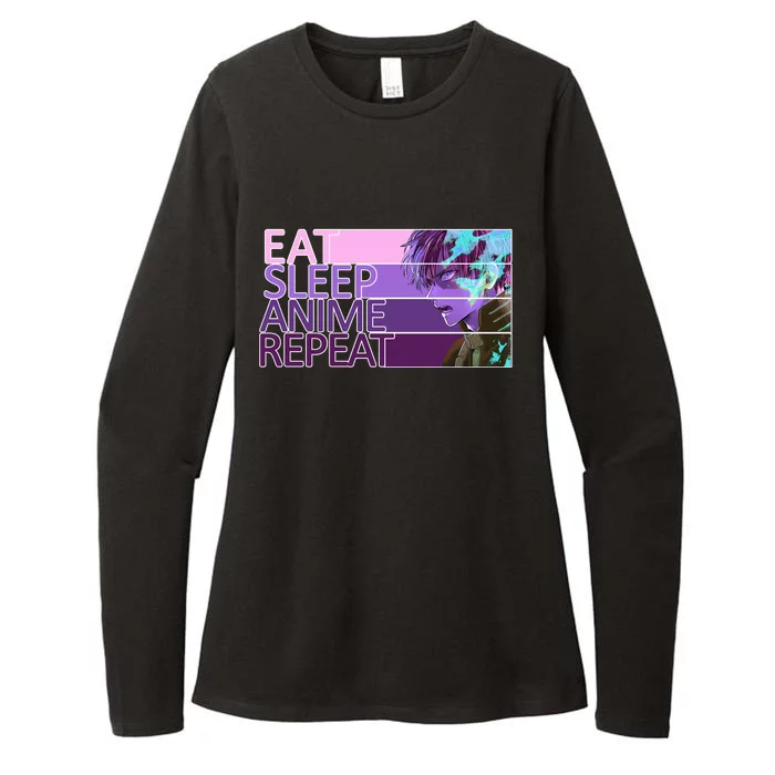 Eat Sleep Anime Repeat Funny Cartoon Womens CVC Long Sleeve Shirt