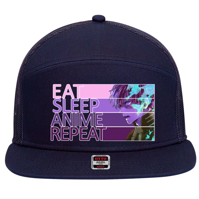 Eat Sleep Anime Repeat Funny Cartoon 7 Panel Mesh Trucker Snapback Hat