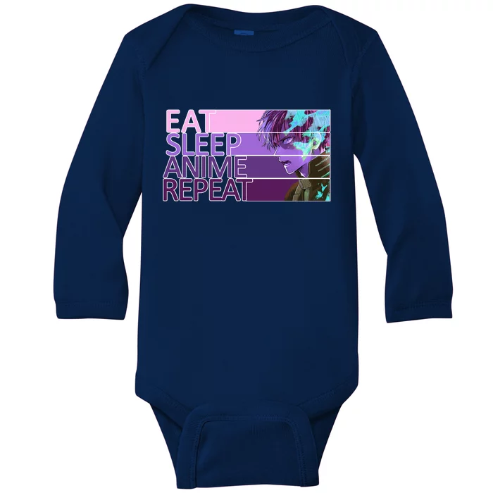 Eat Sleep Anime Repeat Funny Cartoon Baby Long Sleeve Bodysuit