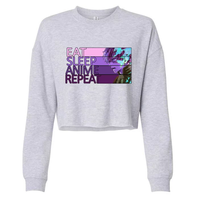 Eat Sleep Anime Repeat Funny Cartoon Cropped Pullover Crew