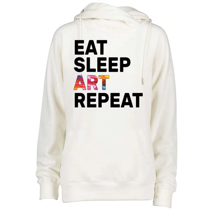 Eat Sleep Art Repeat Womens Funnel Neck Pullover Hood