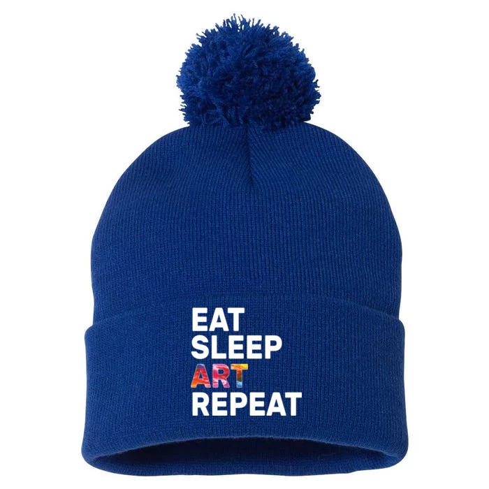 Eat Sleep Art Repeat Pom Pom 12in Knit Beanie