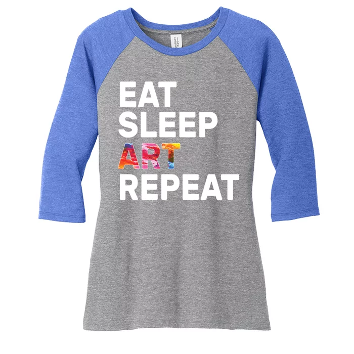 Eat Sleep Art Repeat Women's Tri-Blend 3/4-Sleeve Raglan Shirt