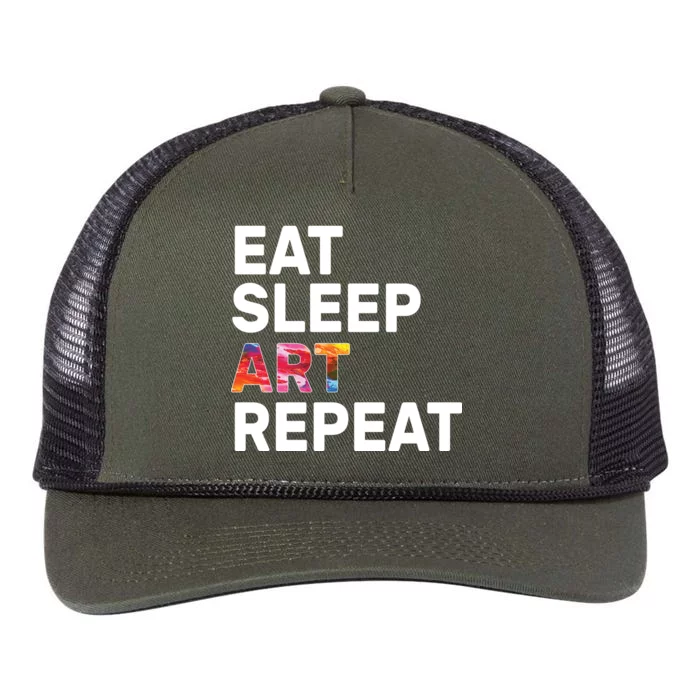 Eat Sleep Art Repeat Retro Rope Trucker Hat Cap