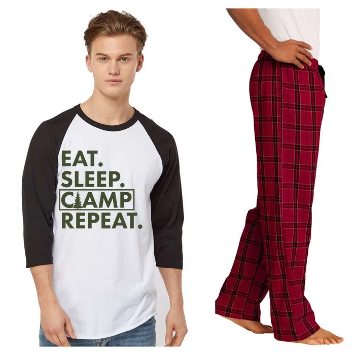 Eat Sleep Camp Repeat Camping Fan Raglan Sleeve Pajama Set