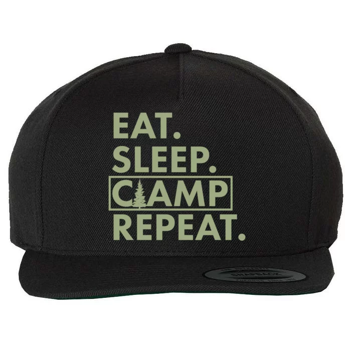 Eat Sleep Camp Repeat Camping Fan Wool Snapback Cap