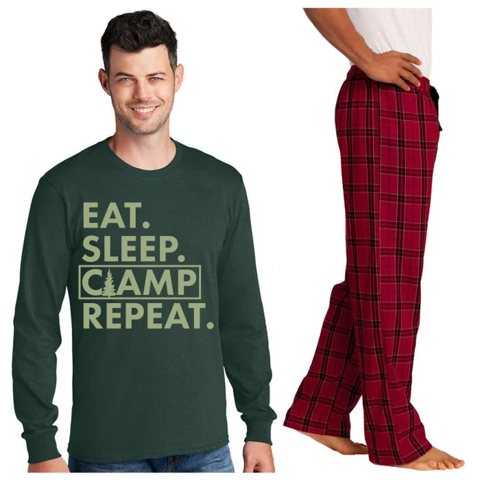 Eat Sleep Camp Repeat Camping Fan Long Sleeve Pajama Set