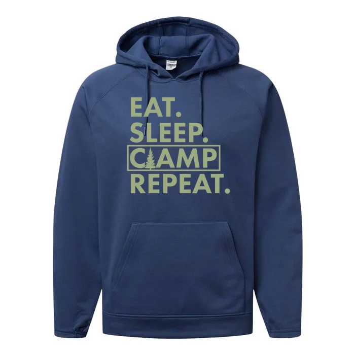 Eat Sleep Camp Repeat Camping Fan Performance Fleece Hoodie