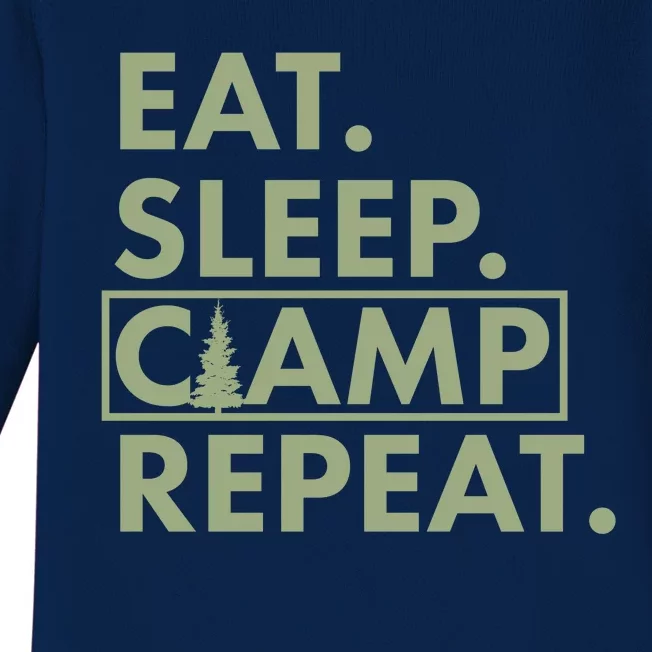 Eat Sleep Camp Repeat Camping Fan Baby Long Sleeve Bodysuit