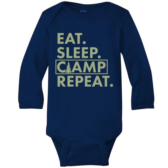 Eat Sleep Camp Repeat Camping Fan Baby Long Sleeve Bodysuit