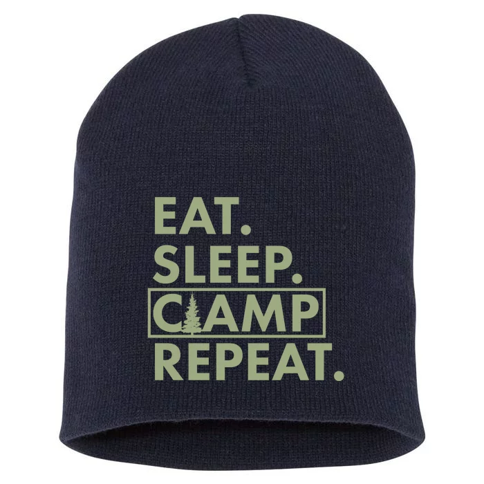 Eat Sleep Camp Repeat Camping Fan Short Acrylic Beanie