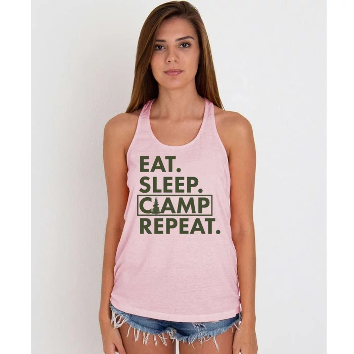 Eat Sleep Camp Repeat Camping Fan Women's Knotted Racerback Tank