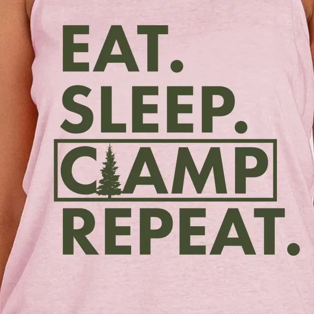 Eat Sleep Camp Repeat Camping Fan Women's Knotted Racerback Tank