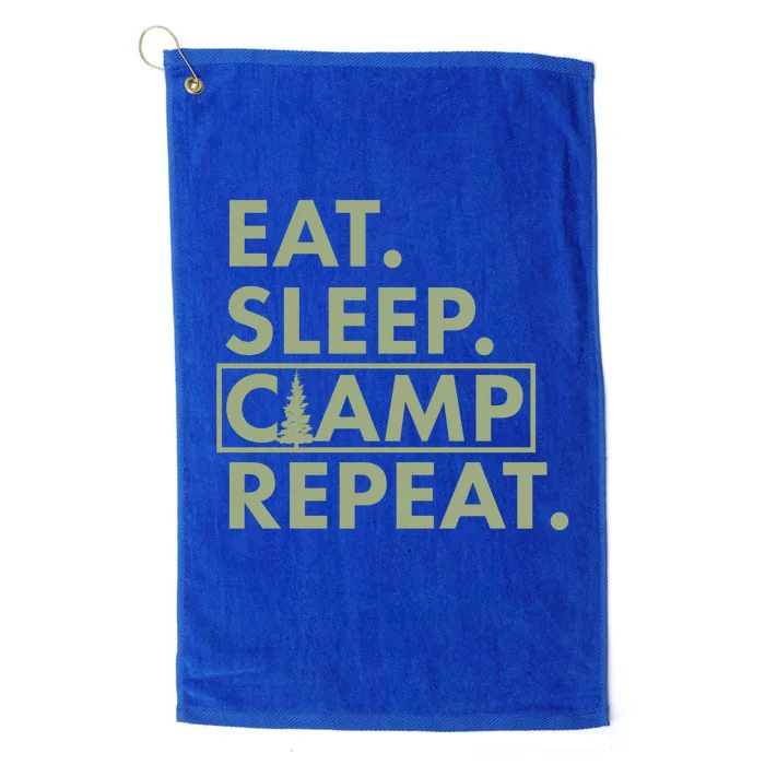 Eat Sleep Camp Repeat Camping Fan Platinum Collection Golf Towel