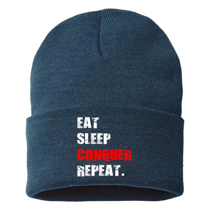 Eat Sleep Conquer Repeat Sustainable Knit Beanie