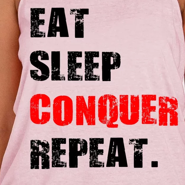 Eat Sleep Conquer Repeat Women's Knotted Racerback Tank