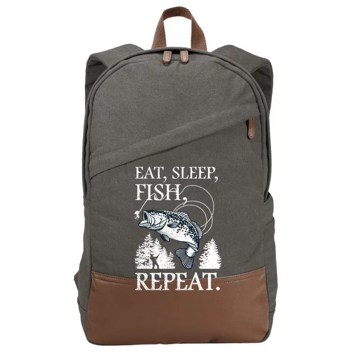 Eat Sleep Fish Repeat Cotton Canvas Backpack