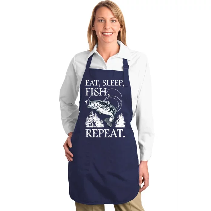 Eat Sleep Fish Repeat Full-Length Apron With Pocket