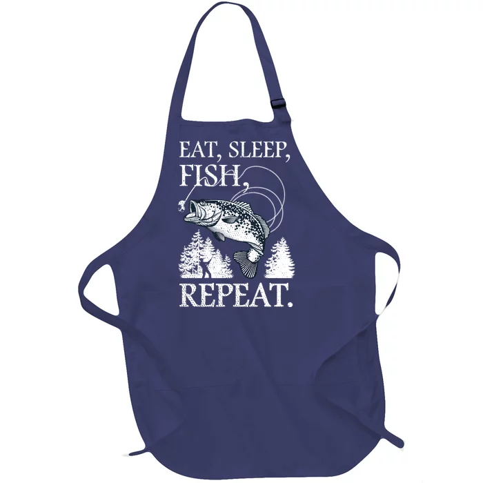 Eat Sleep Fish Repeat Full-Length Apron With Pocket