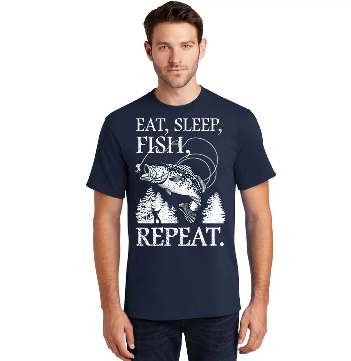 Eat Sleep Fish Repeat Funny Fishing Mens T-Shirt 100% Cotton