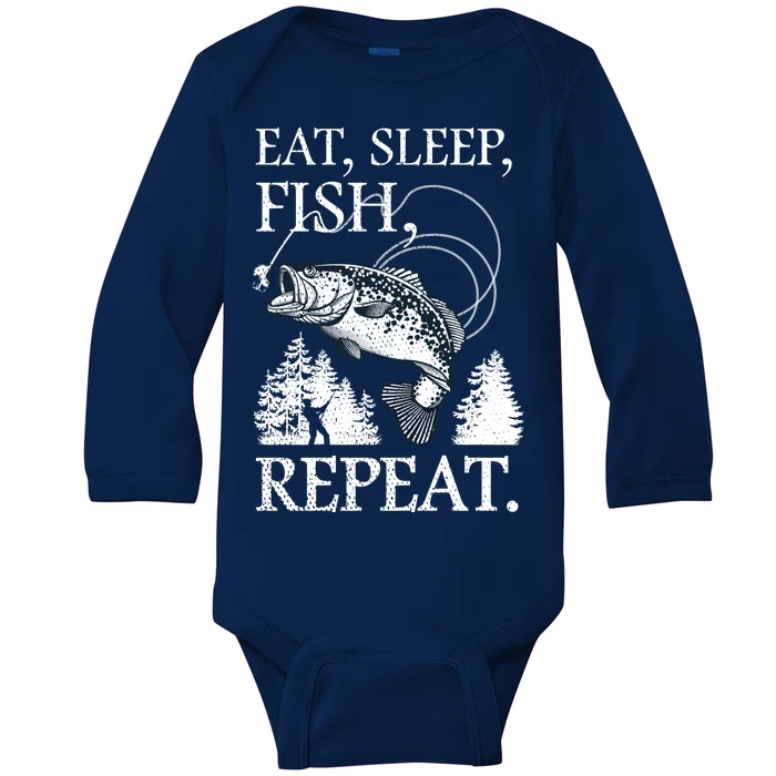 Eat Sleep Fish Repeat Baby Long Sleeve Bodysuit