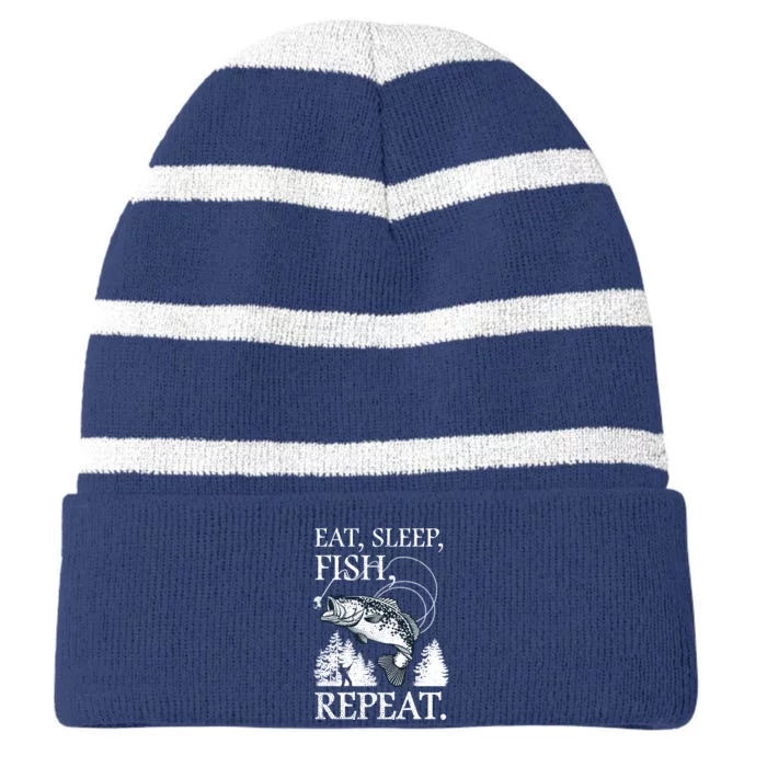 Eat Sleep Fish Repeat Striped Beanie with Solid Band