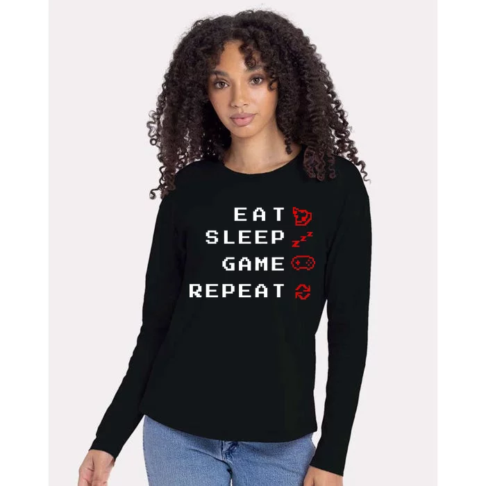 Eat Sleep Game Repeat Womens Cotton Relaxed Long Sleeve T-Shirt