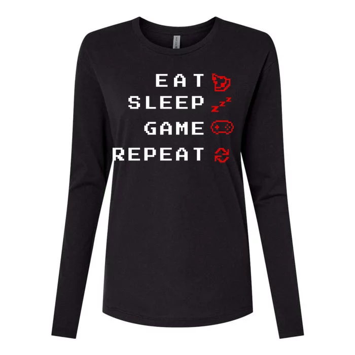 Eat Sleep Game Repeat Womens Cotton Relaxed Long Sleeve T-Shirt