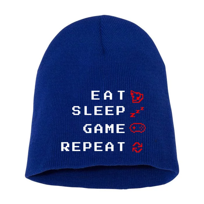 Eat Sleep Game Repeat Short Acrylic Beanie