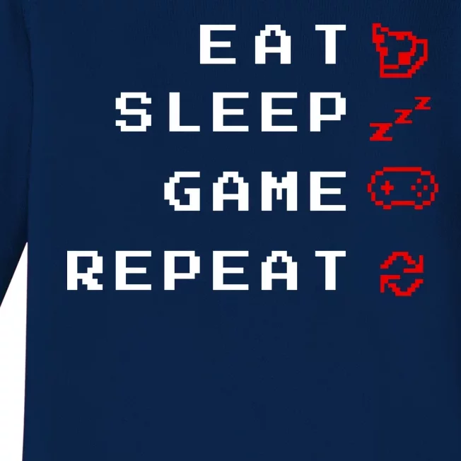 Eat Sleep Game Repeat Baby Long Sleeve Bodysuit