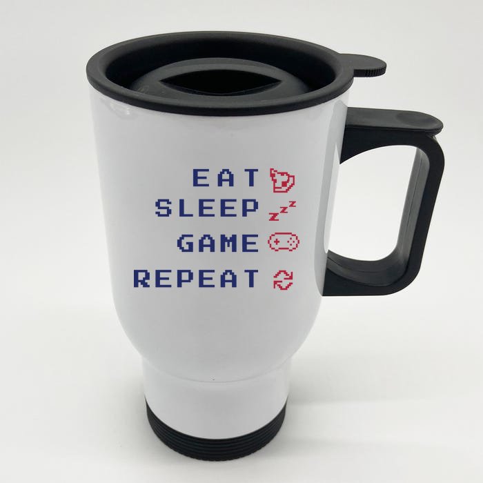 Eat Sleep Game Repeat Front & Back Stainless Steel Travel Mug