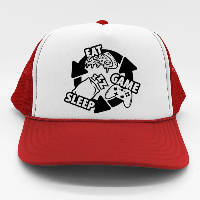 Eat Sleep Game Repeat Funny Gamer Trucker Hat