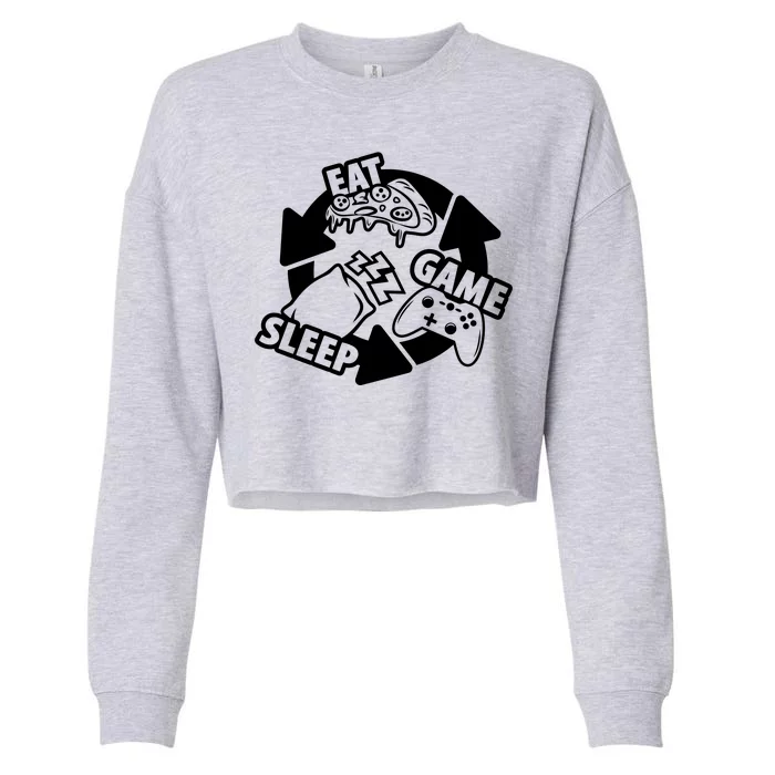 Eat Sleep Game Repeat Funny Gamer Cropped Pullover Crew