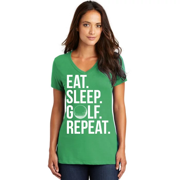 Eat Sleep Golf Repeat Women's V-Neck T-Shirt