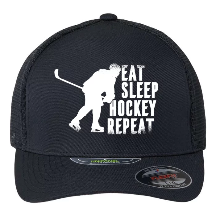 Eat Sleep Hockey Repeat Flexfit Unipanel Trucker Cap