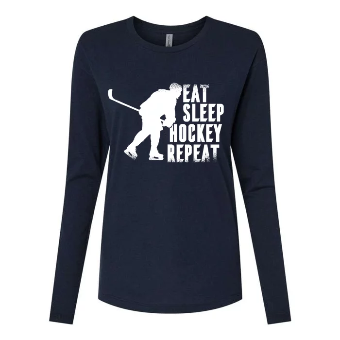 Eat Sleep Hockey Repeat Womens Cotton Relaxed Long Sleeve T-Shirt