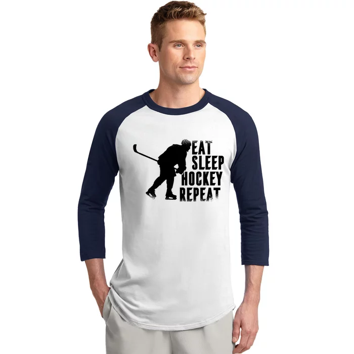 Eat Sleep Hockey Repeat Baseball Sleeve Shirt