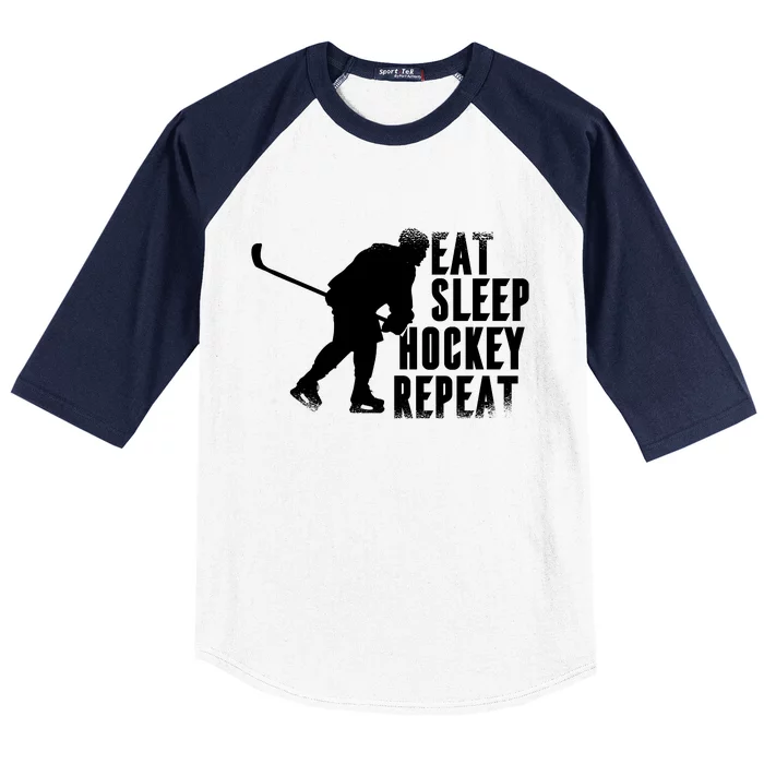 Eat Sleep Hockey Repeat Baseball Sleeve Shirt