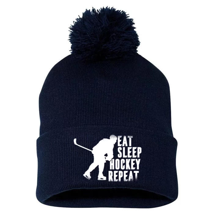 Eat Sleep Hockey Repeat Pom Pom 12in Knit Beanie