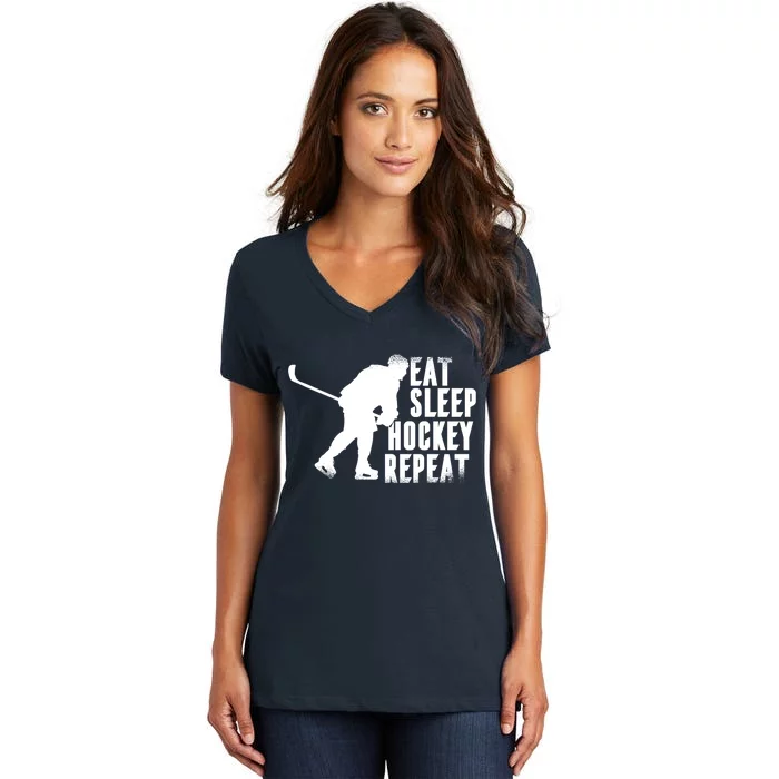 Eat Sleep Hockey Repeat Women's V-Neck T-Shirt