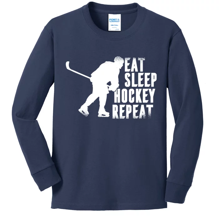 Eat Sleep Hockey Repeat Kids Long Sleeve Shirt