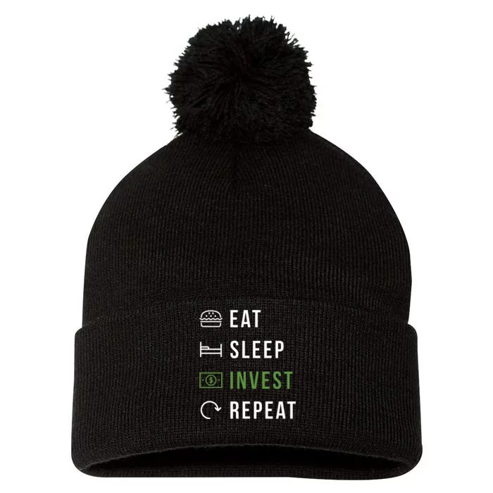 Eat Sleep Invest Repeat Pom Pom 12in Knit Beanie