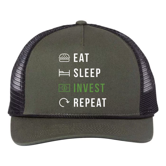 Eat Sleep Invest Repeat Retro Rope Trucker Hat Cap