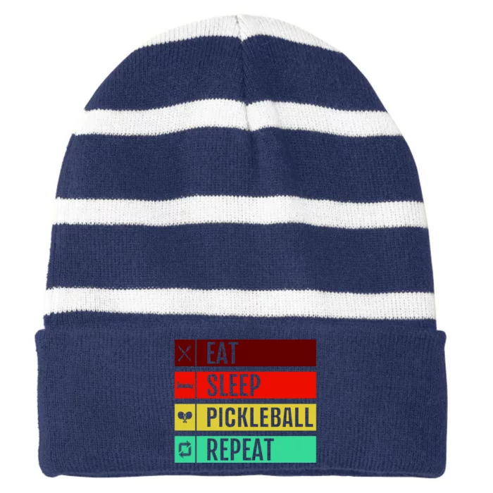 Eat Sleep Pickleball Repeat Striped Beanie with Solid Band