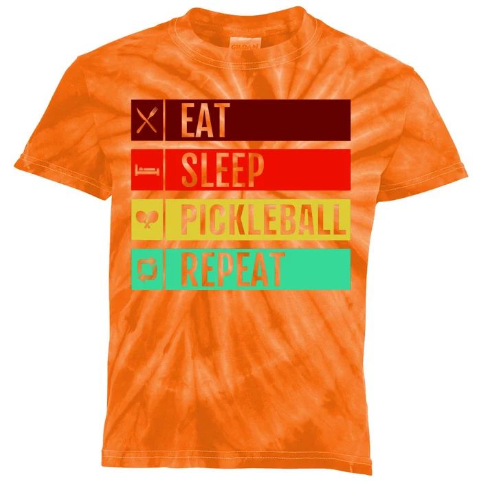 Eat Sleep Pickleball Repeat Kids Tie-Dye T-Shirt