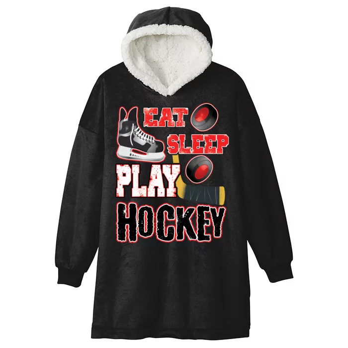 Eat Sleep Play Hockey Hooded Wearable Blanket