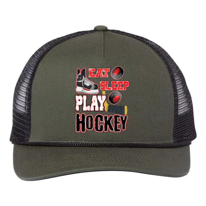 Eat Sleep Play Hockey Retro Rope Trucker Hat Cap