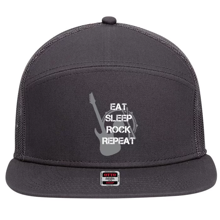 Eat Sleep Rock Repeat 7 Panel Mesh Trucker Snapback Hat