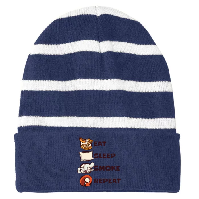 Eat Sleep Smoke Repeat Striped Beanie with Solid Band