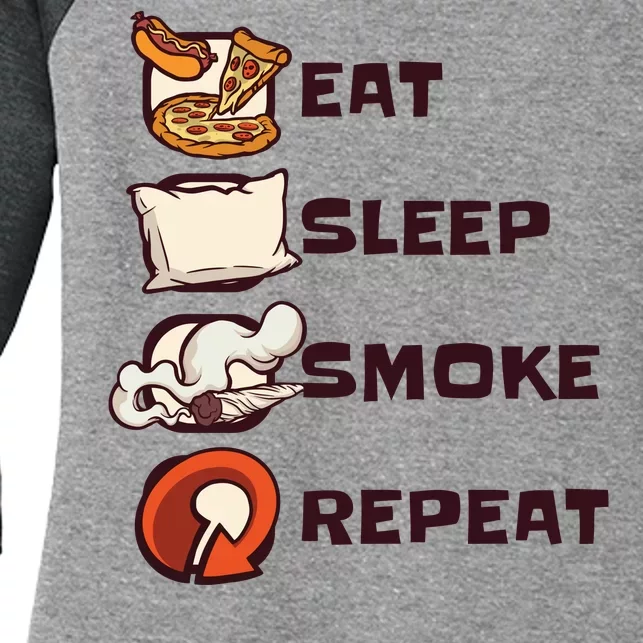 Eat Sleep Smoke Repeat Women's Tri-Blend 3/4-Sleeve Raglan Shirt